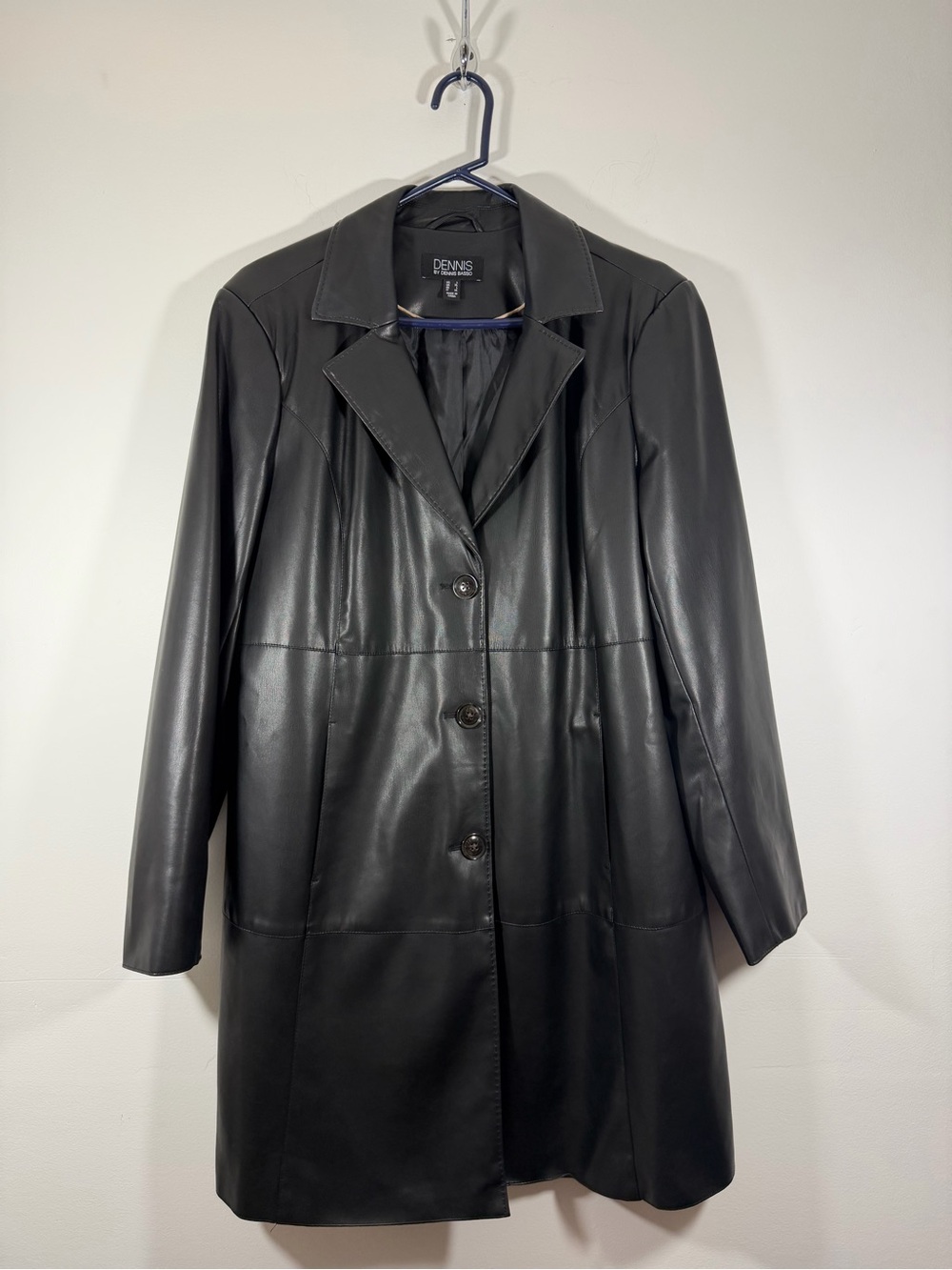 Dennis Basso Faux Leather Button-Front Black Coat Jacket
